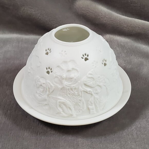 Hellman Versand Starlight Porcelain Lithopane Tea Light Fairy Dome DOGS #447 NEW - Picture 3 of 7